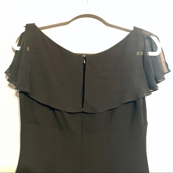 Liz Claiborne Black Sheer Ruffle V-Neckline Dress Size 6 - Picture 8 of 8